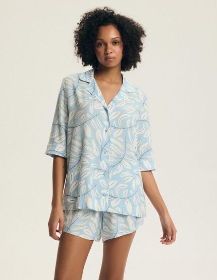 Pižama Henderson Ladies 44482 Estes trumpomis rankovėmis S-3XL sagstoma